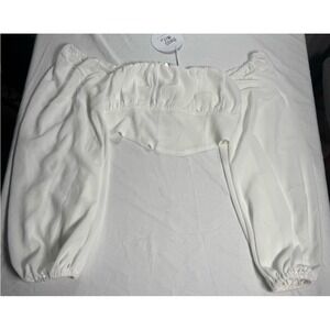 Princess Polly Dahlia Crop Top White Long Sleeve Women's 8 Milk‎ Maid Festival